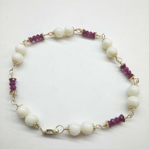 14k Red Ruby and white coral reef bracelet